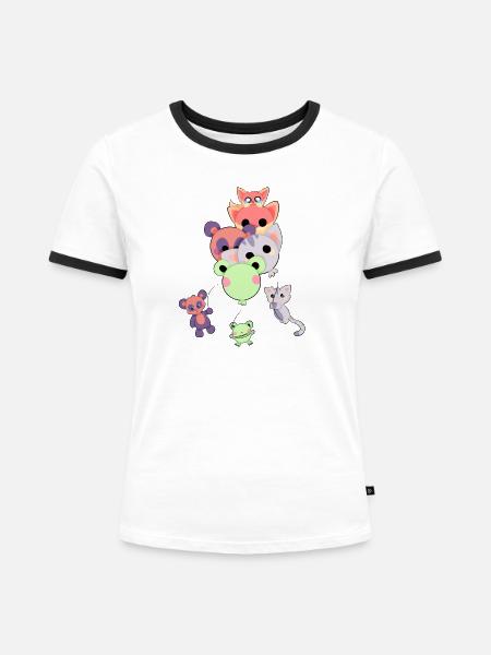 Süße Tiere Mit Ballonen - Frauen Kontrast-T-Shirt - Weiß/Schwarz