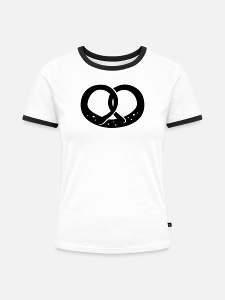 Brezel, Brezn, - Frauen Kontrast-T-Shirt - Weiß/Schwarz