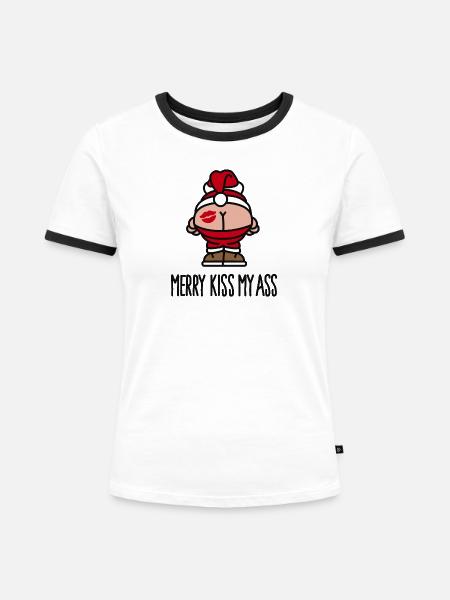 Merry kiss my ass - Frauen Kontrast-T-Shirt - Weiß/Schwarz