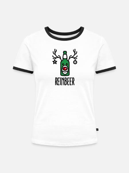 Reinbeer = Reindeer + Beer - Frauen Kontrast-T-Shirt - Weiß/Schwarz