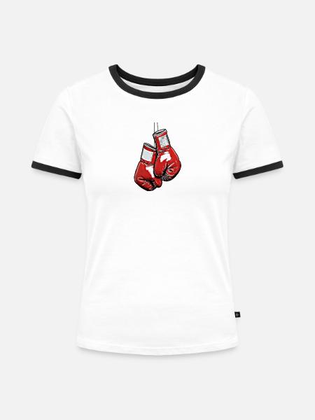 Rote Boxhandschuhe – Kraftvolle Silhouette - Frauen Kontrast-T-Shirt - Weiß/Schwarz