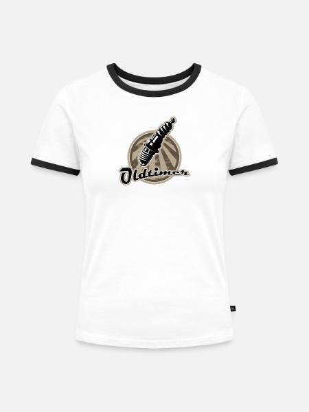 Oldtimer Zuendkerze Retro - Frauen Kontrast-T-Shirt - Weiß/Schwarz