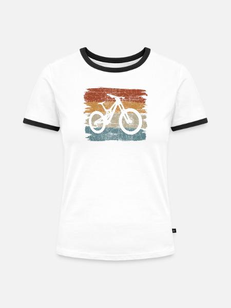 Retro Sunset Fahrrad-Silhouette - Frauen Kontrast-T-Shirt - Weiß/Schwarz