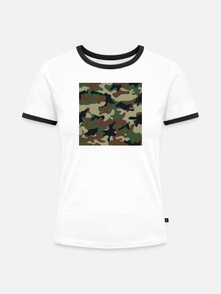 Tapezierte traditionale Tarnmuster - Frauen Kontrast-T-Shirt - Weiß/Schwarz