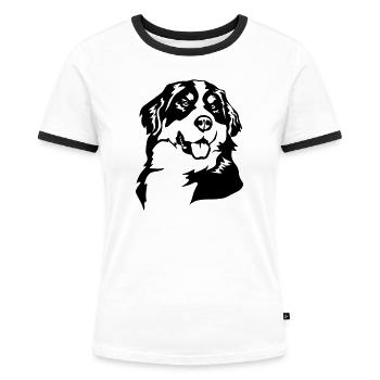 Berner Sennenhund Kopf - Frauen Kontrast-T-Shirt - Weiß/Schwarz - Vorne - Selfina (174cm)