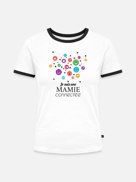 Oma an das Netzwerk angeschlossen - Frauen Kontrast-T-Shirt - Weiß/Schwarz