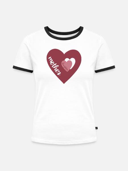 Mutter Tochter Herzdesign - Frauen Kontrast-T-Shirt - Weiß/Schwarz