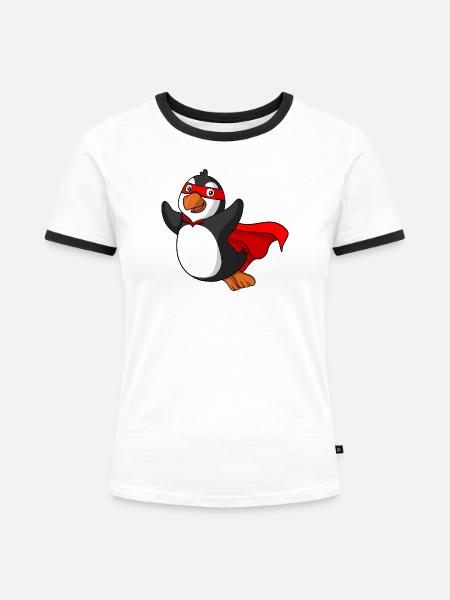 Superheld Pinguin - Frauen Kontrast-T-Shirt - Weiß/Schwarz