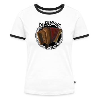 Steirische Harmonika - Aufgspuit werd | ZiachON! - Frauen Kontrast-T-Shirt - Weiß/Schwarz - Vorne - Selfina (174cm)