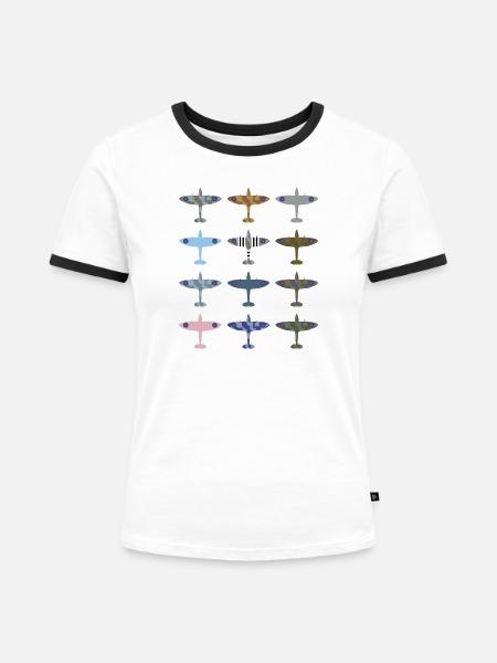 Spitfire Kampfflugzeug / Tarnmuster - Frauen Kontrast-T-Shirt - Weiß/Schwarz