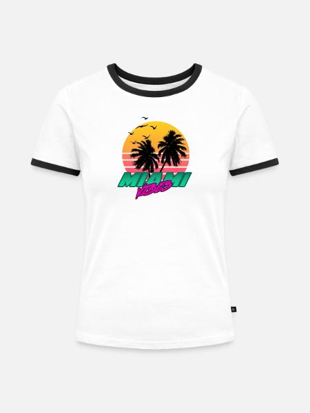 Miami Palm Trees - Frauen Kontrast-T-Shirt - Weiß/Schwarz