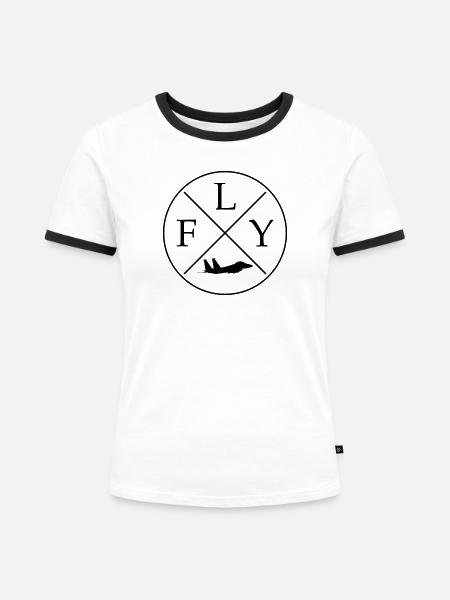 FLY Logo Jet Kampfjet - Frauen Kontrast-T-Shirt - Weiß/Schwarz