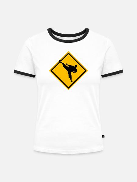 Karate Warnschild Yokogeri - Frauen Kontrast-T-Shirt - Weiß/Schwarz