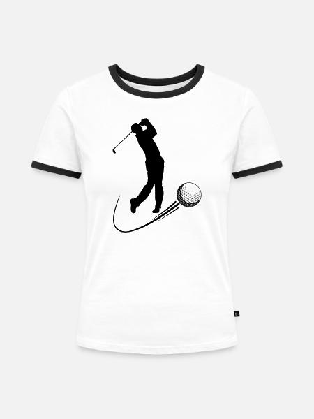 Golfspieler schlägt Ballschatten - Frauen Kontrast-T-Shirt - Weiß/Schwarz