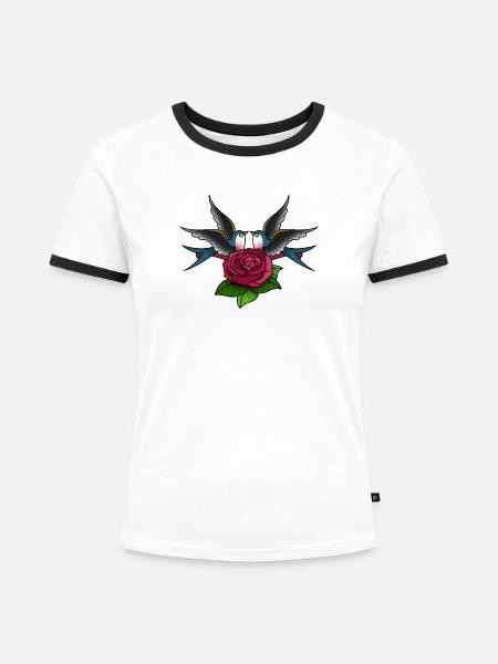 Tattoo 2 Schwalben - Frauen Kontrast-T-Shirt - Weiß/Schwarz