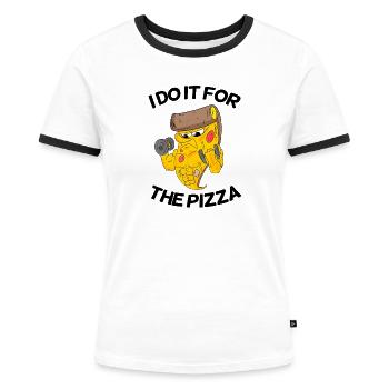 Pizza Fitness lustig - Frauen Kontrast-T-Shirt - Weiß/Schwarz - Vorne - Selfina (174cm)