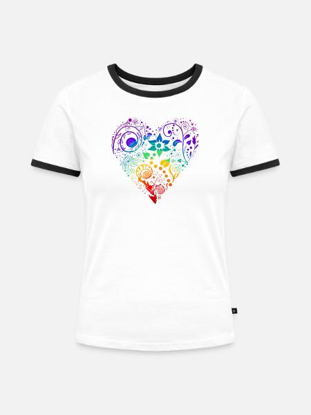 Regenbogen Herz - Frauen Kontrast-T-Shirt - Weiß/Schwarz