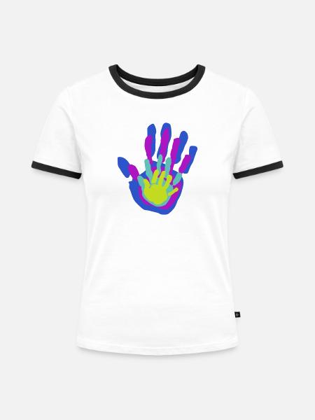 Papa, Mama und Wir Handflächen - Frauen Kontrast-T-Shirt - Weiß/Schwarz