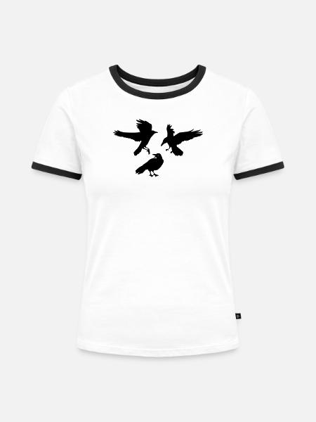 Drei Rabenkrähen - Frauen Kontrast-T-Shirt - Weiß/Schwarz