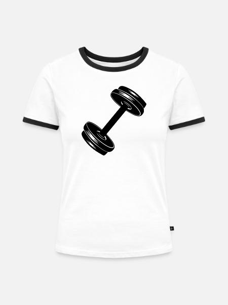 Fitness GYM Dumbel Gewicht 01 - Frauen Kontrast-T-Shirt - Weiß/Schwarz