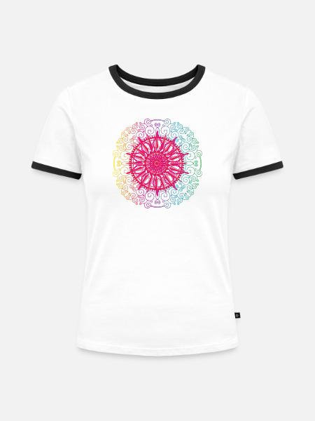 Regenbogen Mandala Gradient Kreis - Frauen Kontrast-T-Shirt - Weiß/Schwarz