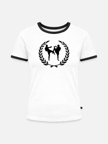 Sportpreis Lorbeerkranz Kickboxen - Frauen Kontrast-T-Shirt - Weiß/Schwarz