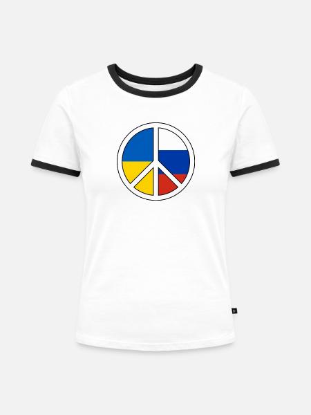 Friedenssymbol mit Farbblockmuster - Frauen Kontrast-T-Shirt - Weiß/Schwarz
