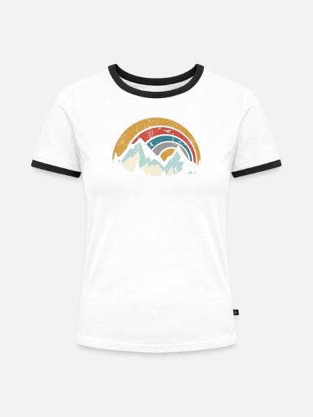 Retro Mountain Sunset Arc - Frauen Kontrast-T-Shirt - Weiß/Schwarz