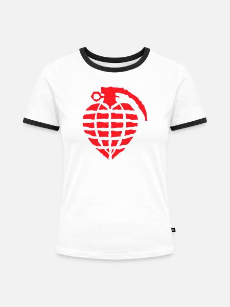 Herzgranaten-Liebe - Frauen Kontrast-T-Shirt - Weiß/Schwarz