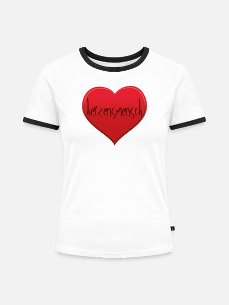 Herzensmensch - Frauen Kontrast-T-Shirt - Weiß/Schwarz