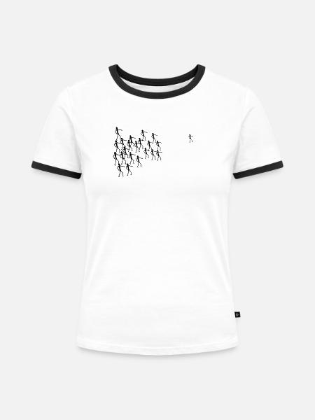 Verfolgung - Frauen Kontrast-T-Shirt - Weiß/Schwarz