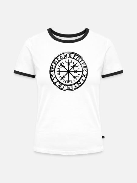 Vegvisir Kompass - Frauen Kontrast-T-Shirt - Weiß/Schwarz