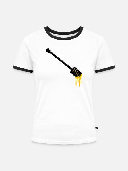 Honiglöffel mit Honig - Frauen Kontrast-T-Shirt - Weiß/Schwarz