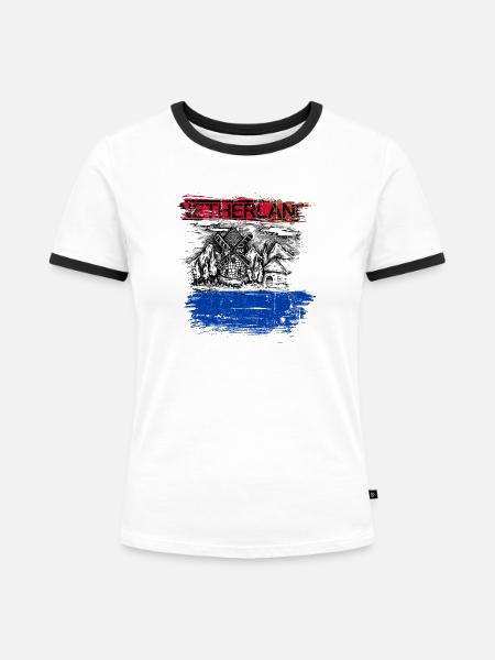 Niederlande Windmill Vista - Frauen Kontrast-T-Shirt - Weiß/Schwarz