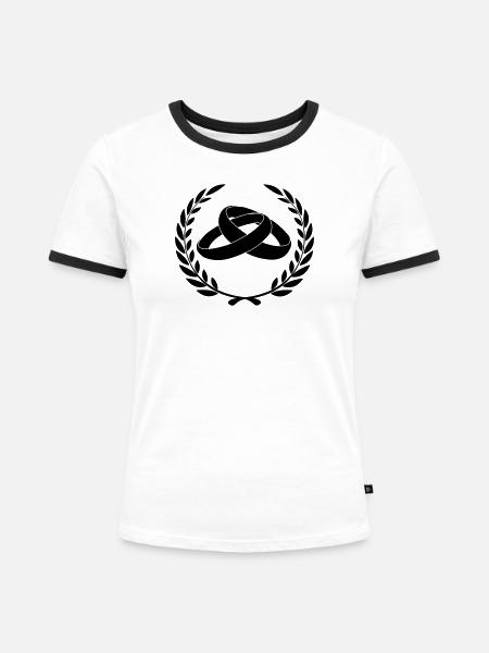 Eheringe im Lorbeerkranz - Frauen Kontrast-T-Shirt - Weiß/Schwarz