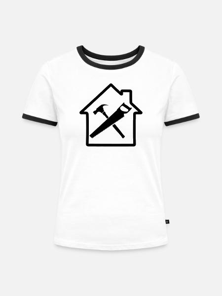 Schreiner Werkzeug Logo Hausbau - Frauen Kontrast-T-Shirt - Weiß/Schwarz
