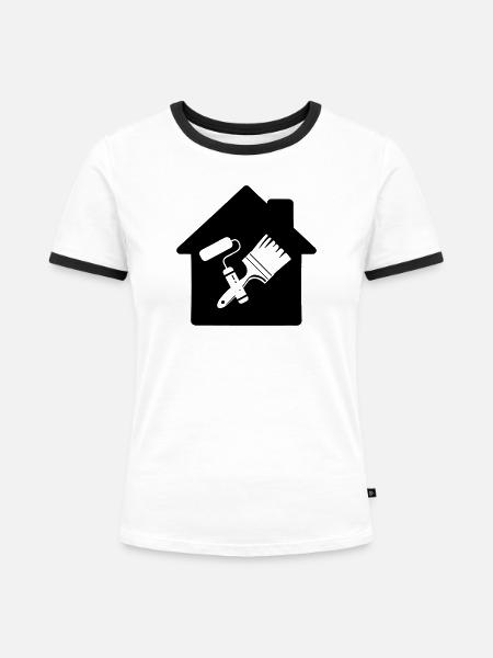 Malerrolle und Pinsel - Frauen Kontrast-T-Shirt - Weiß/Schwarz