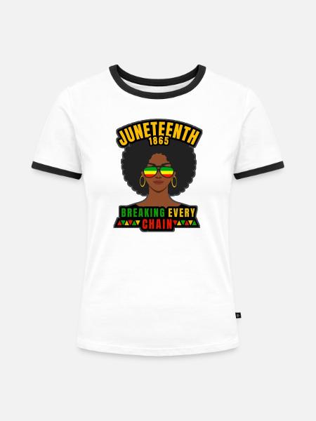 Juneteenth Afro - Frauen Kontrast-T-Shirt - Weiß/Schwarz