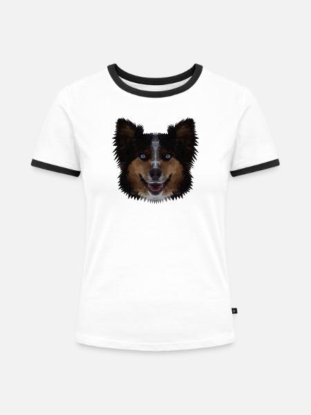 Polygon Hund - Frauen Kontrast-T-Shirt - Weiß/Schwarz