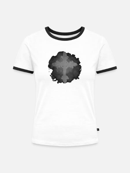 nebeliges gothic-kreuz, verschenken - Frauen Kontrast-T-Shirt - Weiß/Schwarz