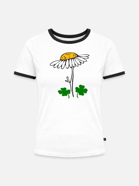 Glücksklee, Kamillenblüte - Frauen Kontrast-T-Shirt - Weiß/Schwarz