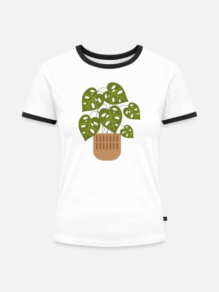 Pflanze - Frauen Kontrast-T-Shirt - Weiß/Schwarz