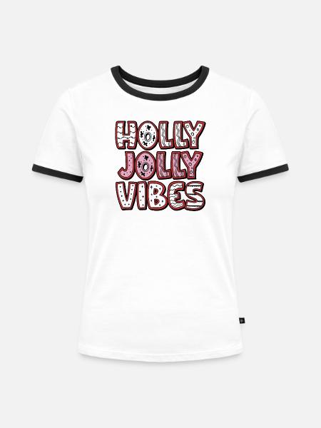 Holly Jolly Vibes - Frauen Kontrast-T-Shirt - Weiß/Schwarz