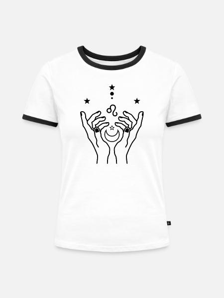 Monochrome Geometrie-Burst - Frauen Kontrast-T-Shirt - Weiß/Schwarz