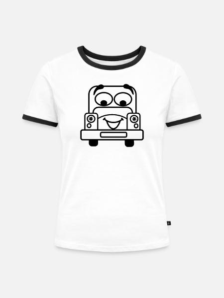 Fröhliches Auto mit transparentem Gesicht - Frauen Kontrast-T-Shirt - Weiß/Schwarz