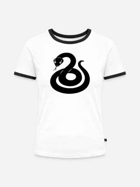 Schlangenschattenfigur aus dem chinesischen Tierkreis - Frauen Kontrast-T-Shirt - Weiß/Schwarz