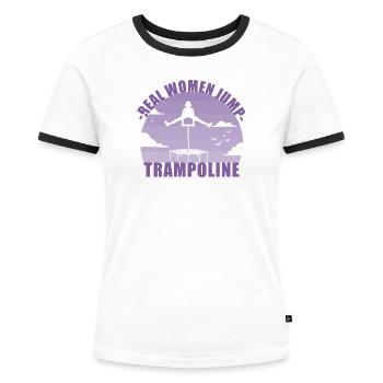 Real Women Jump Trampoline / Jumping Fitness - Frauen Kontrast-T-Shirt - Weiß/Schwarz - Vorne - Selfina (174cm)