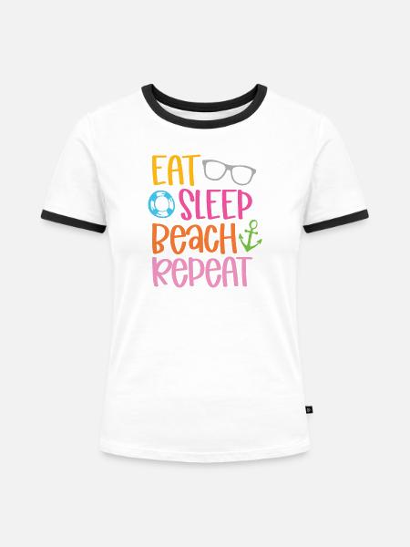 Eat Sleep Beach Repeat - Frauen Kontrast-T-Shirt - Weiß/Schwarz