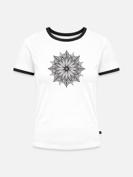 Mandala - Frauen Kontrast-T-Shirt - Weiß/Schwarz