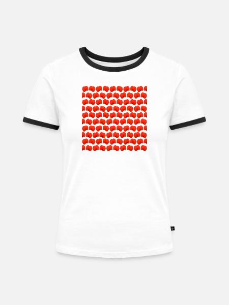 Sommerblumen, Mohnblumenmuster - Frauen Kontrast-T-Shirt - Weiß/Schwarz